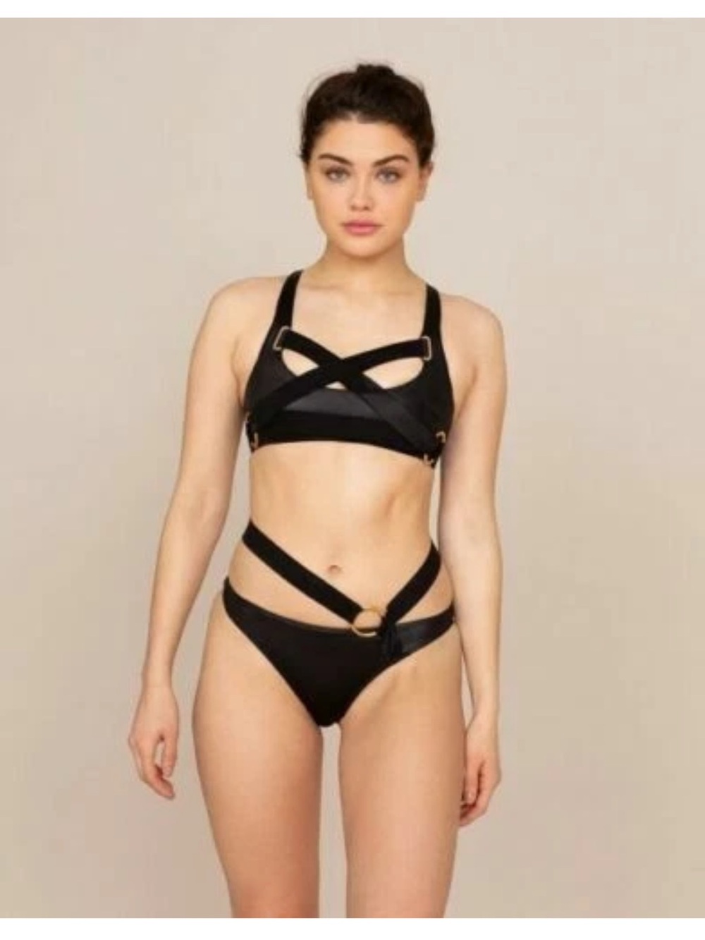 Women's Black Strappy High-Waist Bikini Set